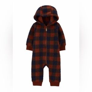 NWT Carters Baby Plaid Sherpa Jumpsuit Size 6 Months Navy/Red